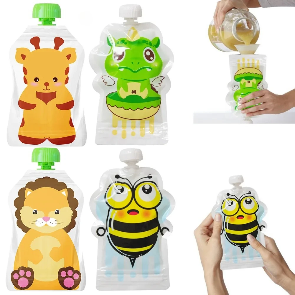 Sac de conservation des aliments réutilisable, 8 pièces, 150ml, bouteille à presser pour aliments supplémentaires pour tout-petits, couvercle à vis rechargeable aléatoire scellé pour l'extérieur