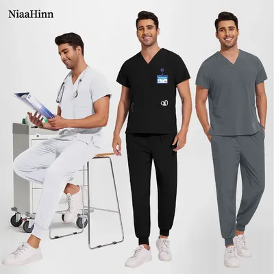 Niaahinn Scrubs-Set, medizinische Uniformen, Stretch, Krankenschwester-Zubehör, Tierklinik, Arzt, Image