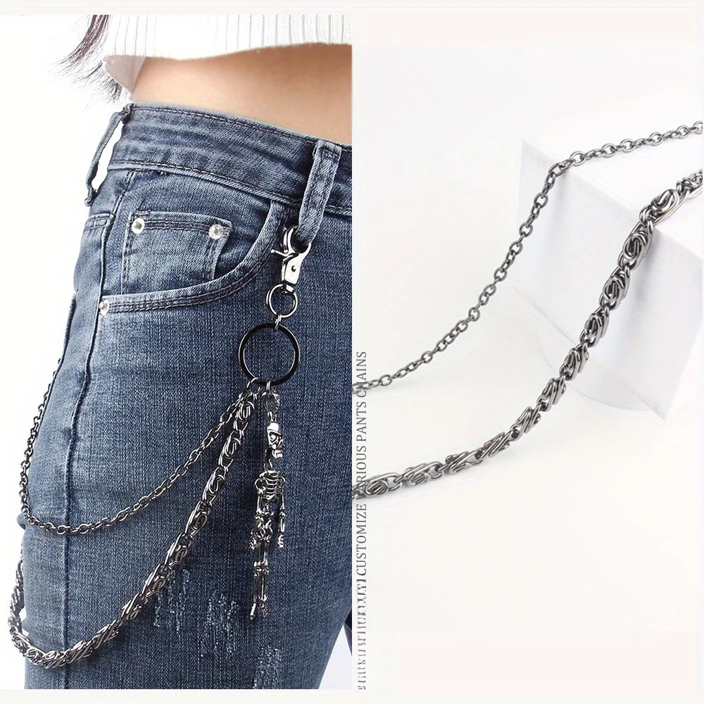 Europäische und amerikanische Mode Gun Black Doppelschicht Persönlichkeitskette Skelett Anhänger Trend Punk Hip-Hop Metall Hosenkette