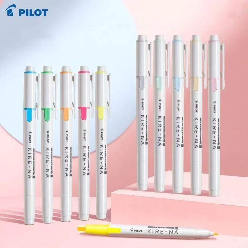 Pilot Highlighter KIRE-NA Dual-Track Soft Tip Fluoreszierender, doppelseitiger Markierungsstift, schnell trocknender Akzentmarker für Studenten Image