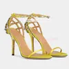 Gelbe Käfig Ferse Zehen riemen Sandalen Frauen Mode große Größe dünne High Heels Schuhe Damen