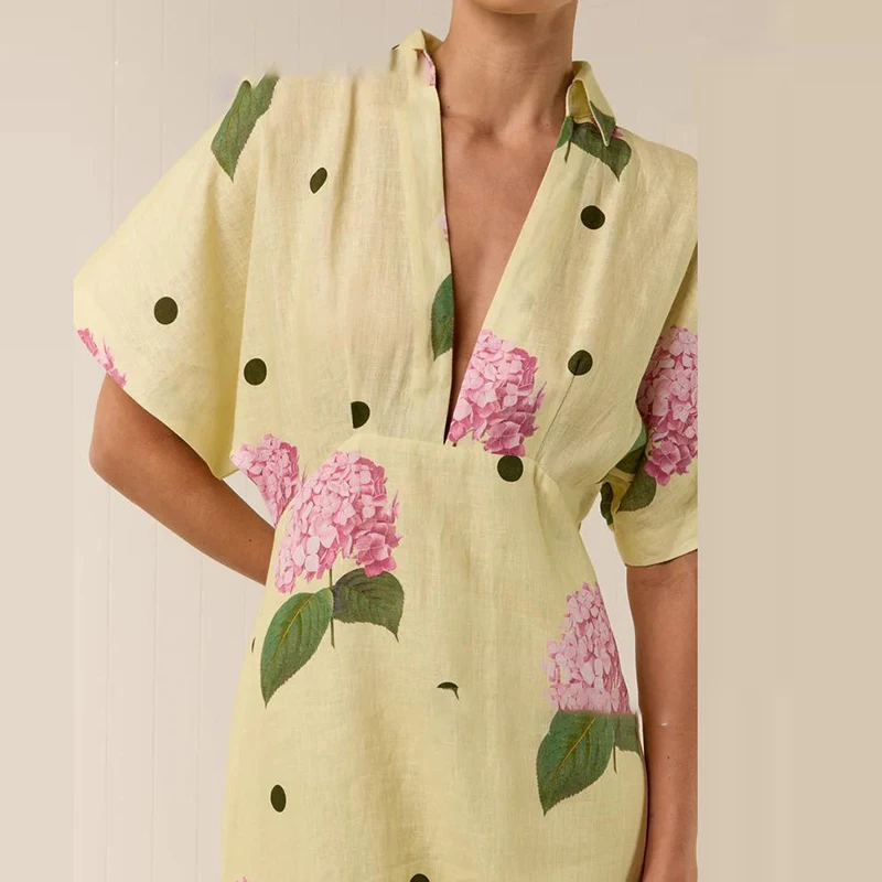 Abito da festa Boho sexy con scollo a V Abito lungo da donna elegante con stampa floreale Abito lungo con maniche a sbuffo a vita alta primavera estate