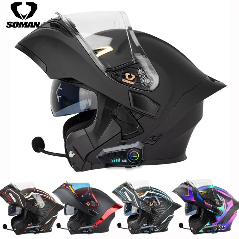 SOMAN Flip Up Motorradhelm Full Face DOT Motorradhelm Dual Visor Lens Racing Casco Casque Moto Bluetooth Helm Image