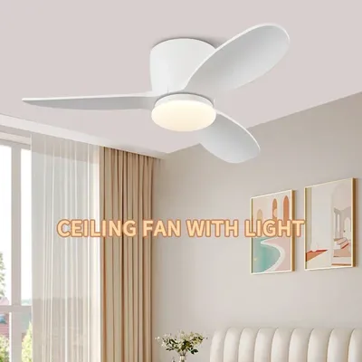 LED Modern Low Floor Ceiling Fan Light with Remote Control, Living Room, Bedroom, Dining Room, Silent Ceiling Fan Pendant Light