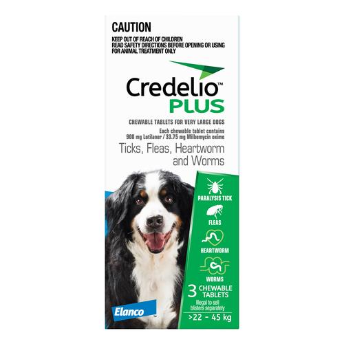 Credelio Plus für extra große Hunde 22-45kg (48 To 100lbs) Blau 12 Kausnacks