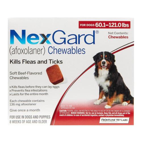 Nexgard für extra große Hunde 60.1-120 Lbs (Rot) 136mg 3 Kauartikel
