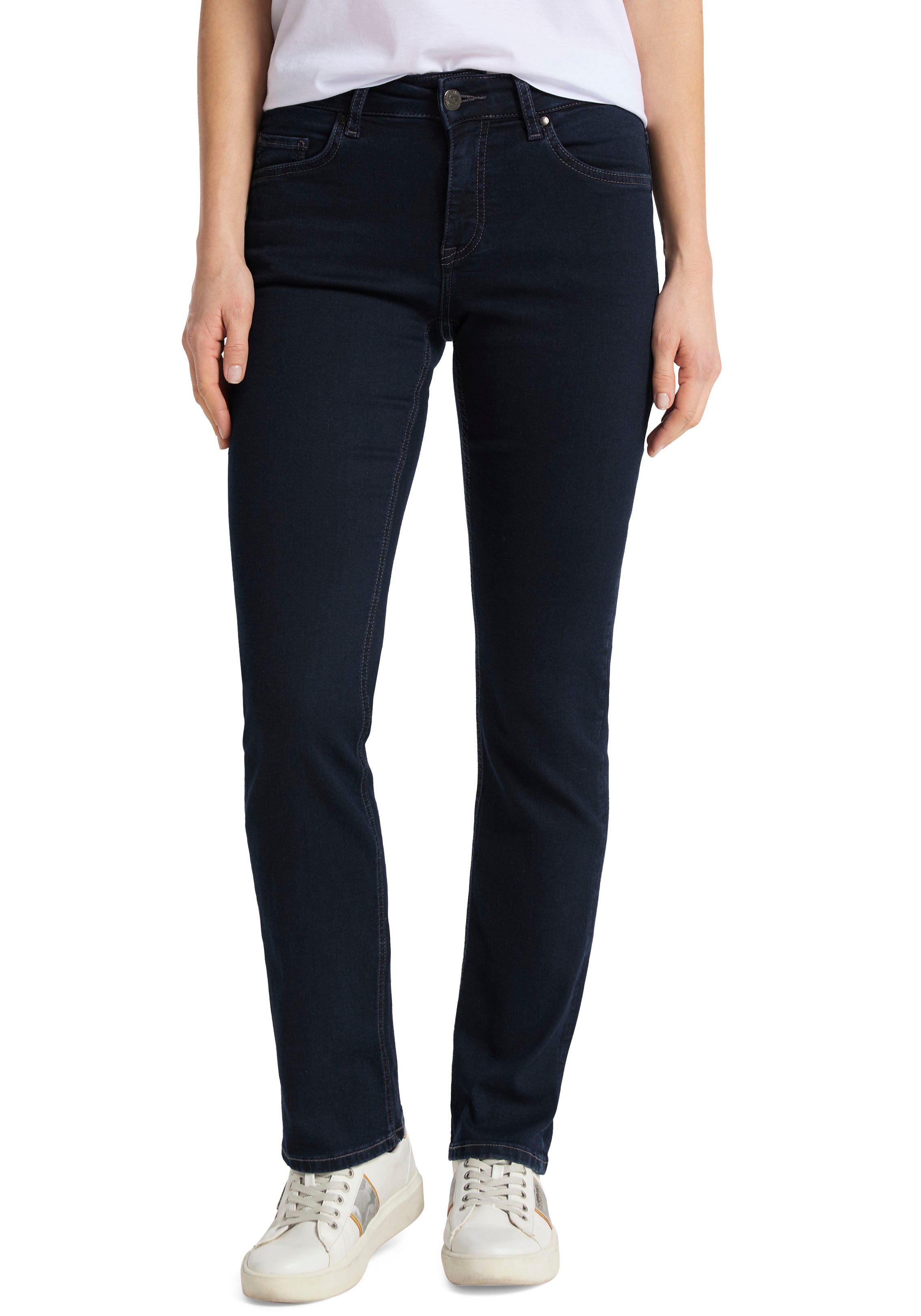 Regular-fit-Jeans MUSTANG "Julia", Damen, Gr. 28, Länge 30, blau (rinse wash), Denim/Jeans, Obermaterial: 74% Baumwolle, 22% Polyester, 4% Elasthan, unifarben, regular fit knöchellang, Jeans, im Five-Pocket Style