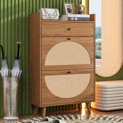 Schuhschrank 110 cm, mit 2 Polyrattan-Türen, Aufbewahrungsschublade, Regal, für bis zu 10 Paar Image