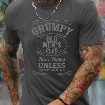 "TEMU Men's Casual Humorous Graphic T-shirt - " Old Men'" Funny Saying & Geometric Print, Regular Fit Round Neck, Machine Washable, Spring Tee, Funny T Shirts, Washable Casualwear" Image