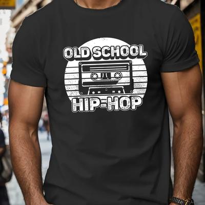 TEMU Hip Hop Retro Cassette Men's Summer Casual Short Sleeve T-shirt, Round Neck, Comfy And Simple Fit, Outdoor Top For Image
