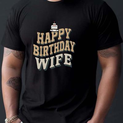 "TEMU Wife" Men's T-shirt - Casual Crew Neck, Short Sleeve, Polyester , Machine Washable - Gift" Image