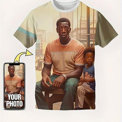 TEMU Customizable 3d Print Men's T-shirt - Your Photo, Soft Round Neck Short Sleeve, , Machine Washable, Ideal For Casual, Party & Family Wear, Personalized Tee, Large Size, T Shirts For Men Image