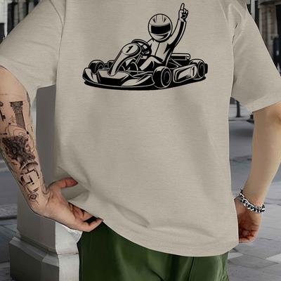 TEMU Kart Racing Print Tee Shirt, Tees For Men, Casual Short Sleeve T-shirt For Summer Image