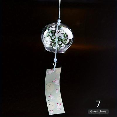 TEMU 1pc Handcrafted Japanese Furin Wind Chimes, Glass Wind Bell With , No Battery Required, For Home And Office Decor, Wind Chime Decor|decorative Glass Bell|sleek , Wind Chimes For Outside Image