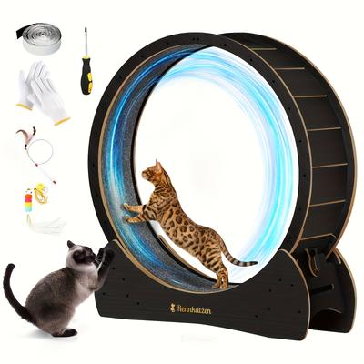TEMU Xl Exercise Wheel - Large, Safe & Comfortable Indoor Fitness For , Natural Wood Design With Blue Light Track, Includes Tools For Easy Assembly, Cat Wheel Exerciser For Indoor Cats, Naviconvex Image