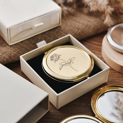 TEMU 1 Set - Mirror + Box Combination Custom Pocket Makeup Mirror Beautiful Wedding Gift, Day Party Gift, Delicately Carved Compact Mirror Bridesmaid Gift Image