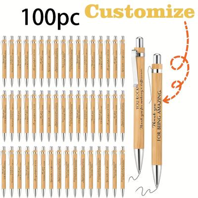 TEMU 150/100/80/50pcs Customizable Bamboo Retractable Ballpoint Pens - Personalized Oval Wooden Pen, Suitable For Office, School, Journaling And Art Projects, Medium Tip Image