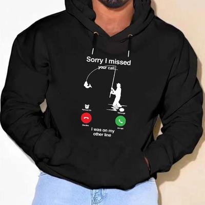 TEMU I Your Call And Sweatshirt, Artistic Graphic Design Hoodies With Fleece For Men, Men's Plus Size Warm Slightly Flex Hooded Streetwear Pullover, For Fall And Winter, As Gifts Image