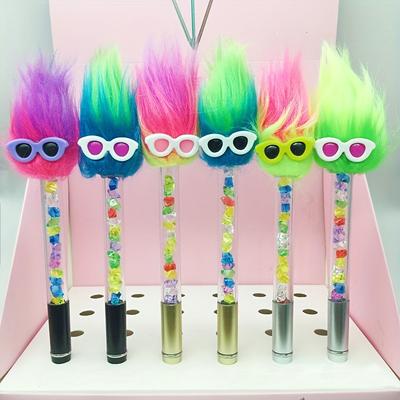TEMU 6 Creative Cartoon Plush Pens, New Crystal Gravel Pens, Rotating Crystal Round Ballpoint Pens, Colors Are Random. Image