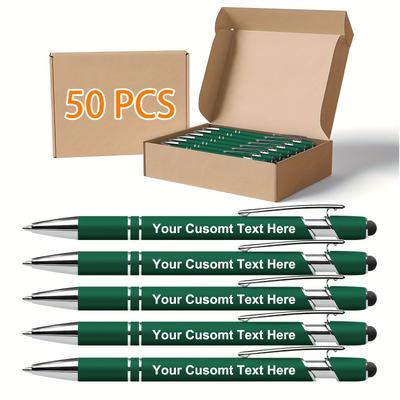 TEMU Wholesale 50pcs Customized Metal Ballpoint Pens With Touch Screen Function, Suitable For Office And School Use, Customized Engraved Text, Used As Promotional, Meeting And Event Gifts () Image