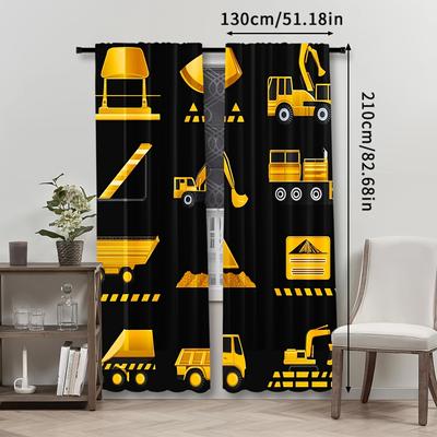 TEMU 2pcs Construction Curtains For Bedroom Excavator Tractor Truck Construction Drapes With Construction Truck Decor Curtains For Room Office Home Decor Image