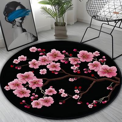 TEMU 1pc Round Carpet With Chinese Texture Pattern, Soft And Machine Washable, Comfortable Bedside Rug, Suitable For Bedroom, Living Room, Bathroom, Cottage Decor, Game Room Carpet, Home Decoration. Image