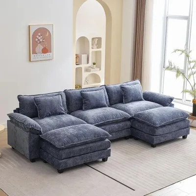 Modular Sectional Sofa,Comfy Cloud Couch Sectional Sofa,Chenille Sofa Sleeper Deep Seat Sofa with Throw Pillows for Living Room
