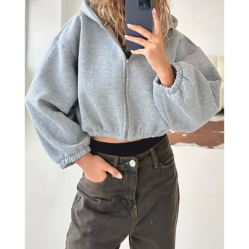 Damen Einfarbig Kapuzensweatshirt Outdoorjacke Reißverschlusstasche Langarm Jacke Athleisure Herbst Thermowarm Winddicht Tennis Golfspiel Laufen Sportbekleidung Sportkleidung Schwarz Himmelblau Image