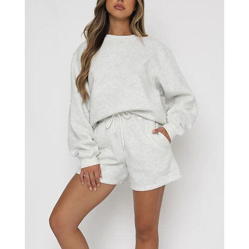 Damen Trainingsanzug Pullover Sweatshorts Spitze Einfarbig Kombination Herbst Cachi scuro Schwarz Fitnessstudio Athlässigkeit Laufen Winddicht Langarm Sport Sportkleidung Dehnbar Normale Passform Image