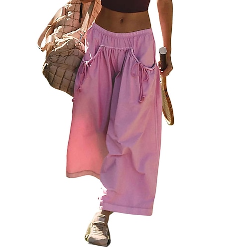 Damen Cargo-Hosen Hosen Hose Gerade Mode Streetwear Knöchellang Natürliche Taille Einfarbig Tasche Bequem Mikroelastisch Sport Outdoor Alltagskleidung Schwarz Rosa Armeegrün Marineblau Sommer Image