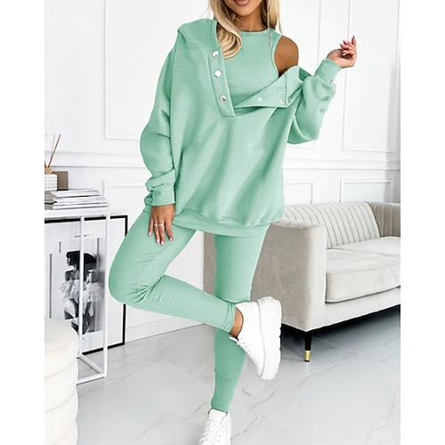 Damen Trainingsanzug Sport Leggings 3 Teile Reißverschlusstasche Einfarbig Kombination Herbst Dunkelgrau Dunkelmarine Training Athlässigkeit Laufen Thermowarm Winddicht Langarm Sport Sportkleidung Image