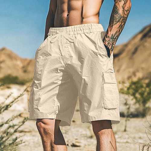 Herren Cargo-Shorts Shorts Sommershorts Bermudashorts Strandshorts Kordelzug Mehrere Taschen Gerader Schnitt Einfach Atmungsaktiv Feuchtigkeitsableitend Knielang Outdoor Lässig Täglich Urlaub Mode Image