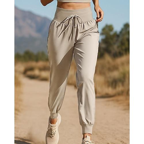 Damen Jogginghose Trainingshose Kordelzug Unterteile Outdoor Sport Outdoor Lässig Elastisch Tennis Golfspiel Laufen Normale Passform Sportbekleidung Sportkleidung Einfarbig Schwarz Grün Khaki