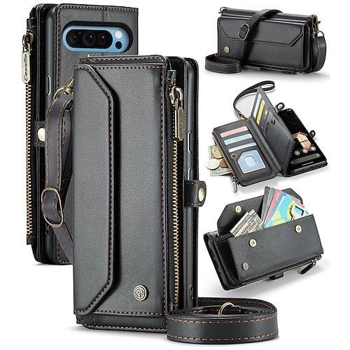 Handy Hülle Handyhüllen Für Google Pixel 9 Pro XL Pixel 8 Pro Pixel 8 Pixel 9 Brieftaschenhülle mit Trageriemen Mit Handgelenkschlaufe Ständer TPU PU-Leder Image