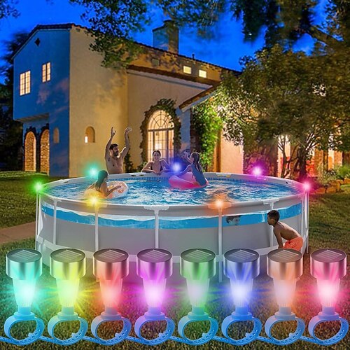 10 Stück Solar-Poollichter, RGB-Farbwechsel, Solar-Zaunlichter, Solar-Pool-Nachtlichter für den Außenbereich, für Urlaub, Sommerparty, Pool, Gartenzaun, Beleuchtungsdekoration Image