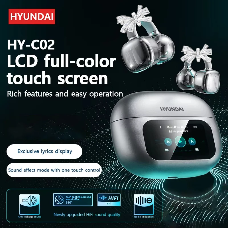 Scelta HYUNDAI HY-C02 Orecchini piacevoli Auricolari Cuffie Bluetooth senza fili Display a LED Alimentazione Microfono Auricolari audio stereo