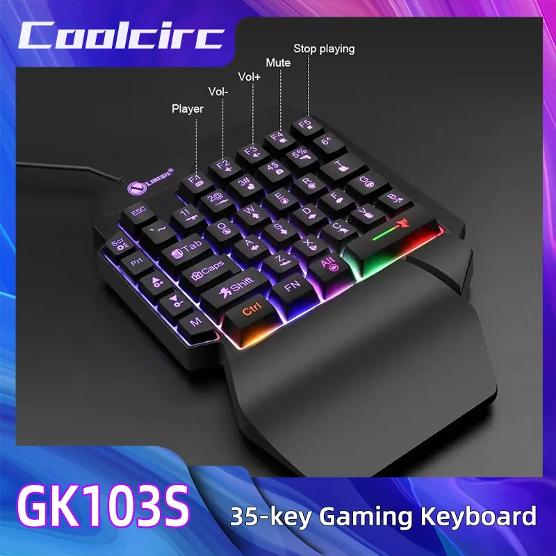 Tastiera da gioco meccanica con una sola mano a 35 tasti - Retroilluminazione RGB cablata USB, design ergonomico e portatile ultrasottile per laptop/PC