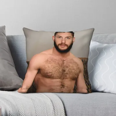 Tom Hardy Sexy Kissenbezug, Polyester, Leinen, Samt, bedruckt, mit Reißverschluss, Dekor, Heimkissenbezug, 45 x 45 cm Image