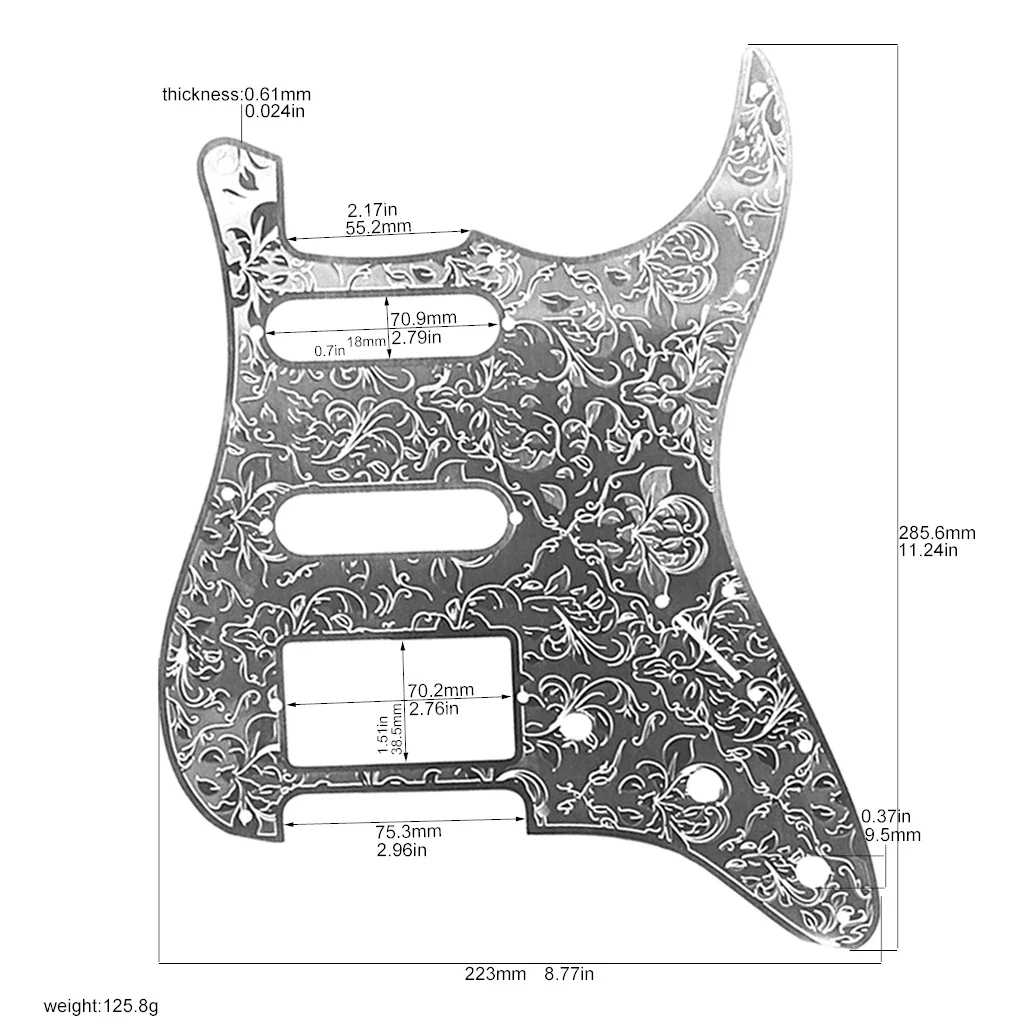 Silber graviertes Gitarren-Schlagbrett – SSH-Konfigurations-Metallschild für Gitarren im Stratocaster-Stil, flaches Design