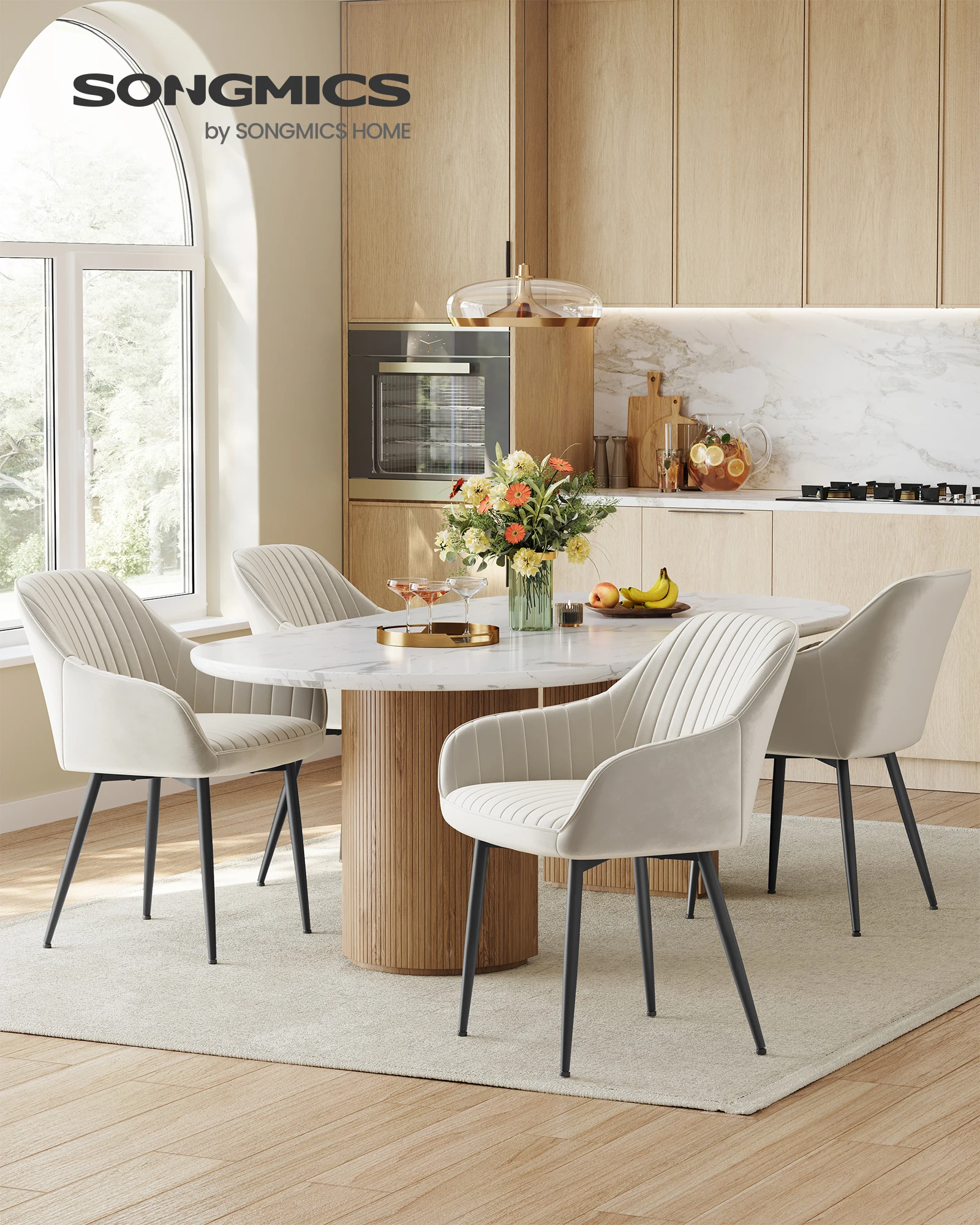 SONGMICS Esszimmerstuhl 6er Set, Sessel, Polsterstuhl mit Armlehnen, Metallbeine, Samtbezug, Sitzbreite 49 cm, max. 120 kg