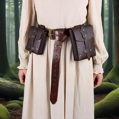 Mittelalterlicher Renaissance-Ledergürtel mit Tasche, flippiges Persönlichkeitsdesign für Halloween-Kostüme, Musikfestivals, Cosplay-Zubehör Image