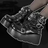 Niet Dekor Neue Chunky Plattform Punk Stiefeletten Frauen Frühling Patent Leder Schwarze Stiefel