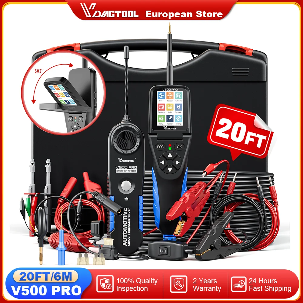 VDIAGTOOL V500 Pro Kfz-Stromkreisprüfer 9V-30V Auto-Stromkreisprüfer mit 20FT Kabel, Auto-Kurzschluss- und Unterbrechungssucher mit Multimeter/Oszilloskop/Relais/Injektor-Test, Image