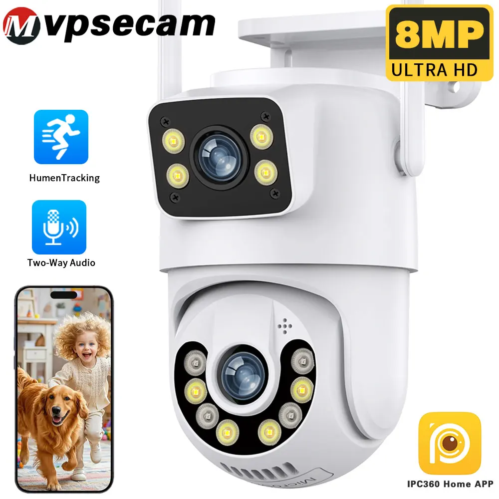 IPC360 Home 4K 8MP Dual Lens WiFi Kamera Im Freien Wasserdichte Zwei-wege Audio Automatische Tracking Sicherheit Schutz kamera Image