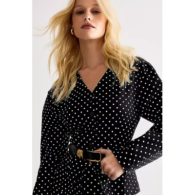 By Anthropologie Polka Dot V-Neck Blouse