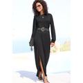 Maxikleid LASCANA, Damen, Gr. 34, N-Gr, schwarz, Jersey, Obermaterial: 100% Viskose, unifarben, modisch, figurumspielend knöchellang, Rundhals, Langarm gesmokt, Kleider, mit seitlichem Schlitz, schlichtes Jerseykleid, Basic