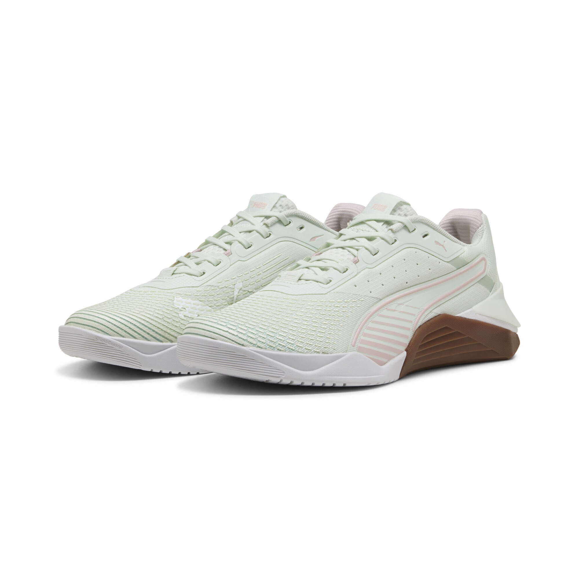 Trainingsschuh PUMA "Fuse 4.0 Sneakers Damen", Damen, Gr. 38, weiß (sage frost mauve mist weiß gum grün pink), Obermaterial: Synthetik, Textil; Futter: Textil; Innensohle: Textil; Laufsohle: Gummi, Schuhe