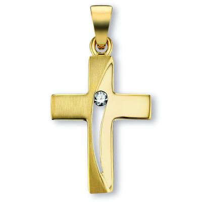 Ketten-Anhänger ONE ELEMENT "Zirkonia Kreuz Anhänger aus 333 Gelbgold", gold, Schmuckanhänger, Damen, Gelbgold 333-Gold, Gelbgold 333, Gold, zeitlos schön – für besondere Momente gemacht Image