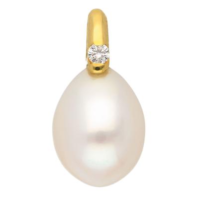 Ketten-Anhänger ADELIA´S "585 Gold Anhänger", gold, Schmuckanhänger, Damen, 0.030 ct VVS = sehr sehr kleine Einschlüsse mit Brillant, Gold, mit Diamant und Süßwasserperle Goldschmuck für Damen Image