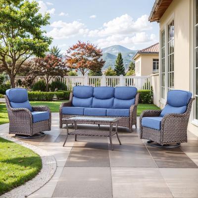 Pocassy Patio Furniture Set with Swivel Chairs, All Weather Patio Wicker